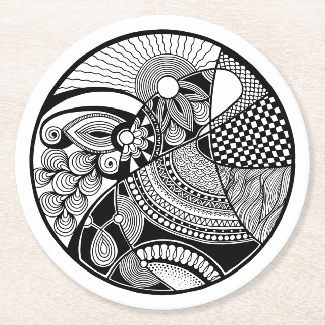 Posavasos Redondo De Papel Zendala abstracto en círculo (Anverso)