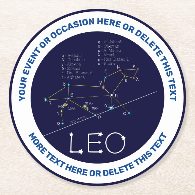 Posavasos Redondo De Papel Zodiac Constellation Leo (Anverso)