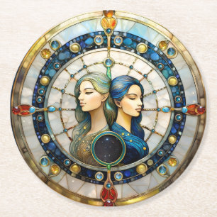 Posavasos Redondo De Papel Zodiac - Gemini Los Gemelos