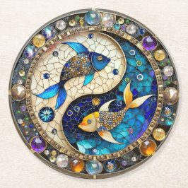 Posavasos Redondo De Papel Zodiac - Pisces Fish Yin y Yang