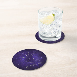 Posavasos Redondo De Papel Zodiac Purple Sagittarius   Horoscopio astrológico