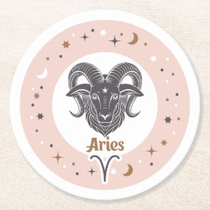 Posavasos Redondo De Papel Zodiac Rótulo Aries