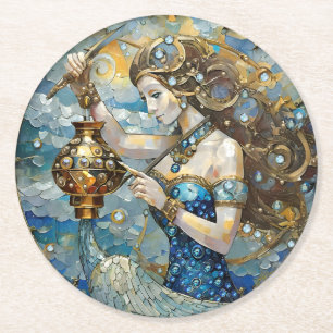 Posavasos Redondo De Papel Zodiaco - Acuario El Aguador