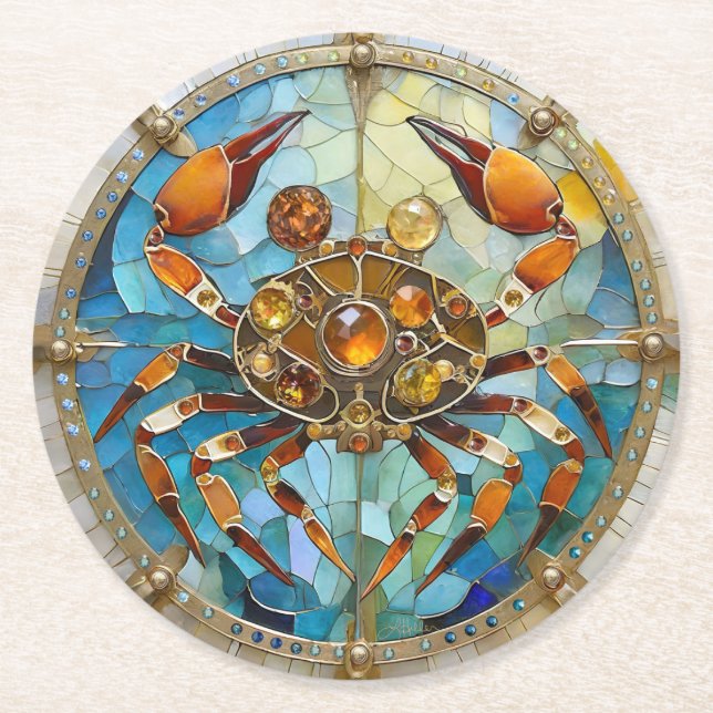 Posavasos Redondo De Papel Zodiaco - Cáncer El Cangrejo (Anverso)