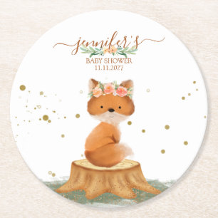Posavasos Redondo De Papel Zorro Adorable con Corona de Flores Baby Shower