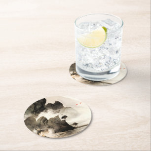 Posavasos Redondo De Papel Zorzal Místico de Primavera Montaña Brumosa Minima