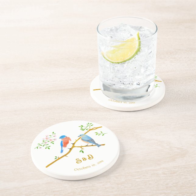 Posavasos Redondos de Piedra Boda de Azulejos (Lado)