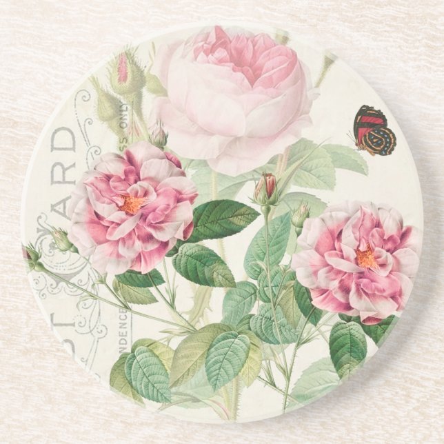 Posavasos Redoute Pink Roses Flowe Sandstone Coaster (Frente)