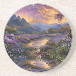 Posavasos Reflexión floral del Valle de Lavanda al amanecer