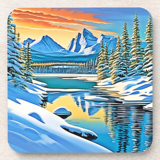 Posavasos Reflexión sobre la montaña nevada (Frente)