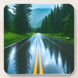 Posavasos Reflexiones de Rainy Road Besino la montaña de beb