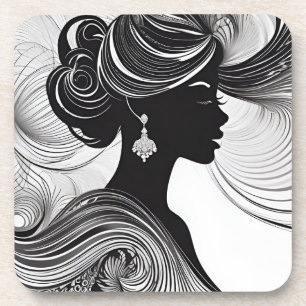 Posavasos Regal Queen African Silhouette Black & White