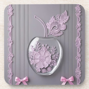 Posavasos Regalo boda Arte de IA de vidrio floral rosa y gri