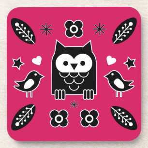Posavasos Regalo de arte popular de búho escandinavo