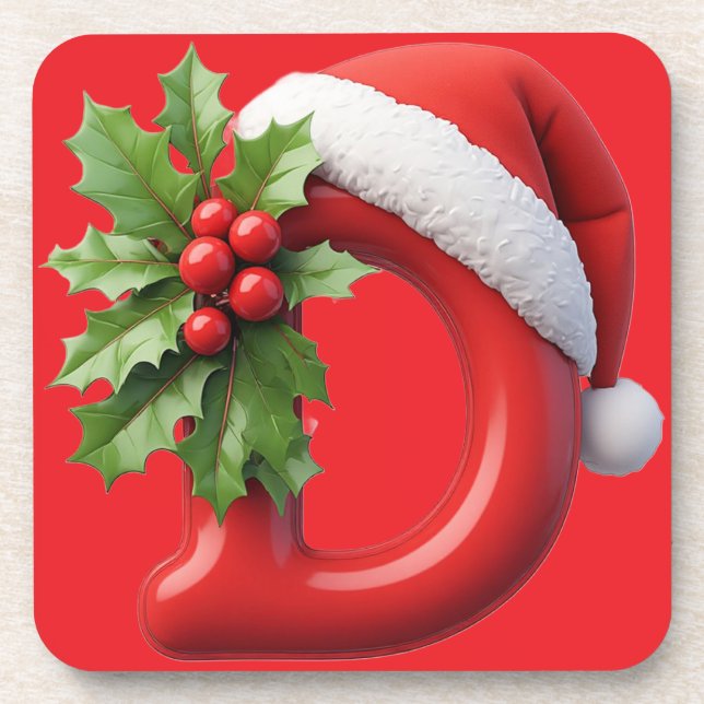 Posavasos Regalo de monograma de letra D de Navidad para mes (Frente)