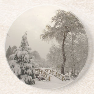 Posavasos Regalo de puente cubierto de nieve de montaña de m