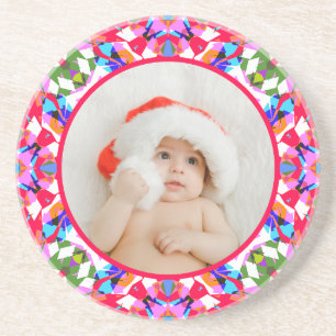 Posavasos Regalo moderno y colorido de Navidad con foto pers