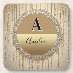 Posavasos Regalo Personalizado de Monograma de Oro para Boda
