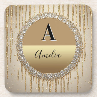 Posavasos Regalo Personalizado de Monograma de Oro para Boda
