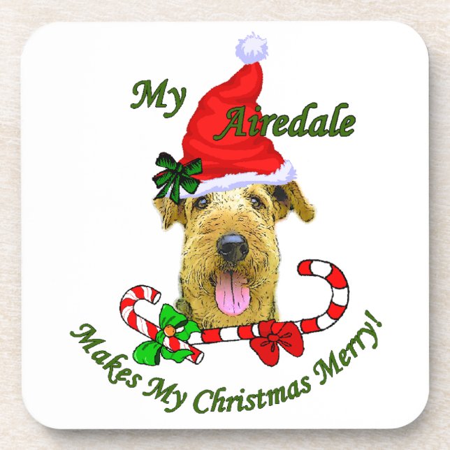 Posavasos Regalos de Airedale Terrier Navidades (Frente)