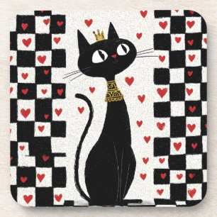 Posavasos Reina de gato negro y caprichosa con corona de oro