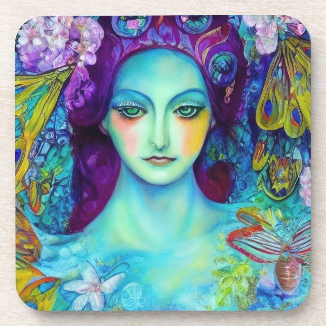 Posavasos Reina de hadas encantada con mariposas (Frente)