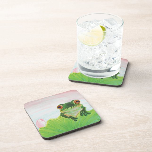 Posavasos Relajación de la rana verde sobre la seguridad de  (Lado Derecho)