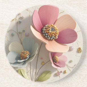 Posavasos Relevé Floral de Cerámica Tallada y Hoja de Oro -