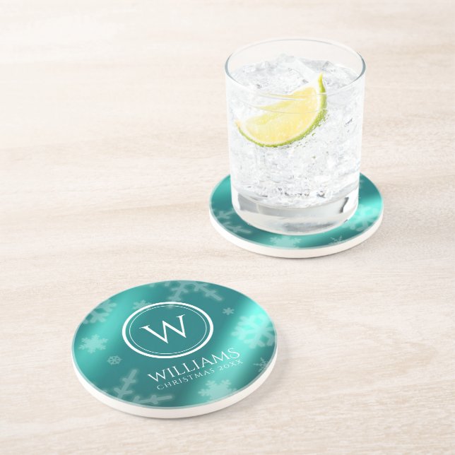 Posavasos Relieve metalizado azul claro festivo copos de nie (Lado)