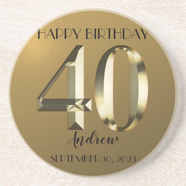 Posavasos Relieve metalizado de oro metálico 40 cumpleaños (Frente)