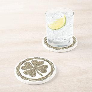Posavasos Relieve metalizado dorado de Faux de Faux con cuat