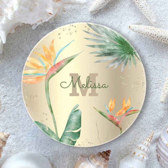 Posavasos Relieve metalizado dorado Tropical Foliage Floral  (Subido por el creador)