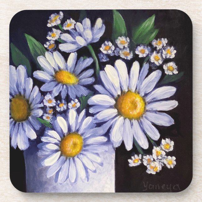 Posavasos Reloj de flores de margaritas (Frente)
