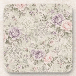 Posavasos Reloj de pared cuadrado de rosas shabby chic vinta