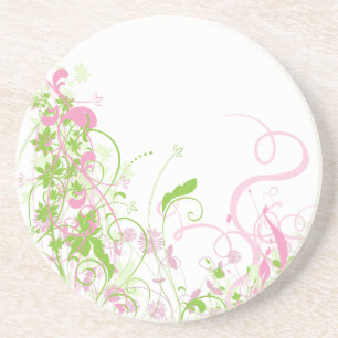 Posavasos Remolinos florales rosados y verdes delicados