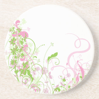 Posavasos Remolinos florales rosados y verdes delicados