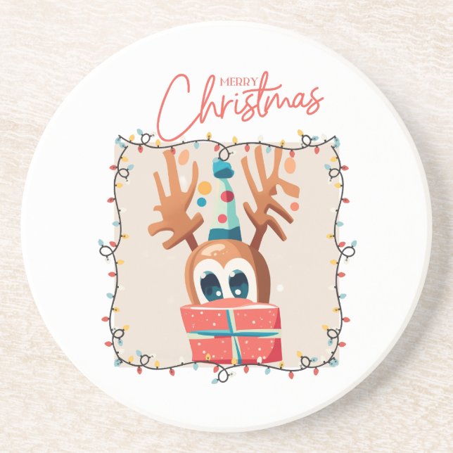 Posavasos Reno juguetón con regalo (Frente)