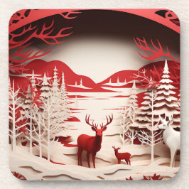 Posavasos Renos 3D en invierno forestal