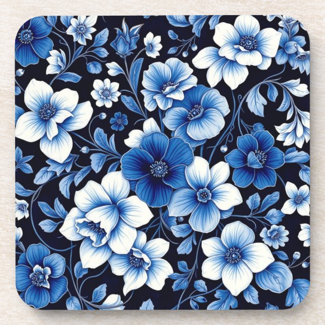 Posavasos reposabebidas flores de terciopelo azul (Frente)