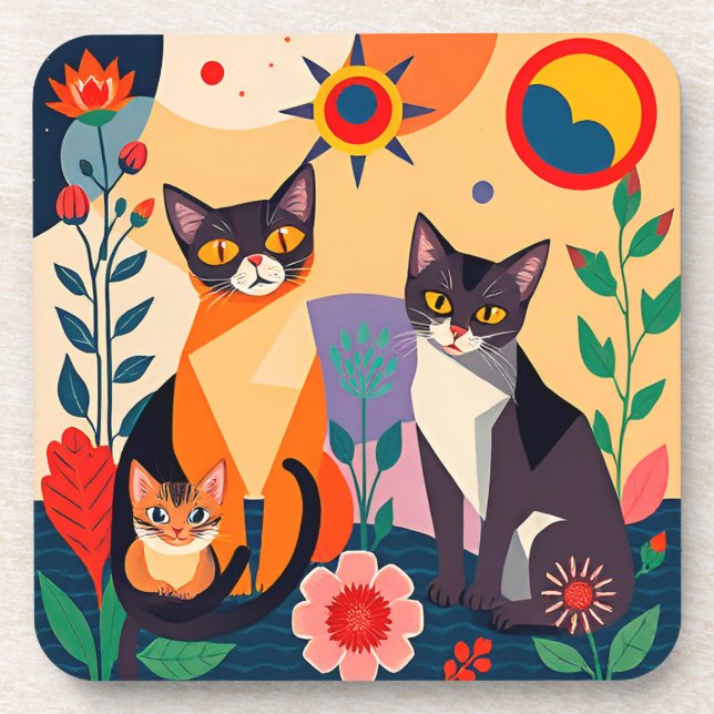 Posavasos Representación Artística Abstracta de Gatos (Frente)