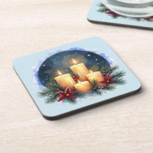 Posavasos Resplandor de velas de Navidad con poinsettias