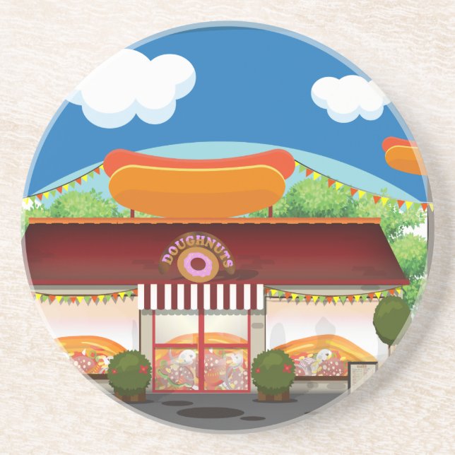 Posavasos Restaurante De Comida Rápida De Dibujos Animados (Frente)