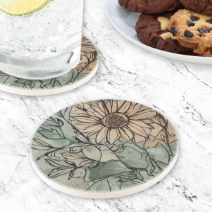 Posavasos Resumen Boho Floral Sage y Beige