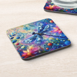 Posavasos Resumen caprichoso Dragonfly Floral Verde azulado 