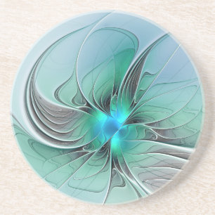 Posavasos Resumen Con Arte Fractal Azul Y Moderno