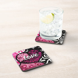 Posavasos Resumen de amor Corazón Pink Floral Polka Dots Bla