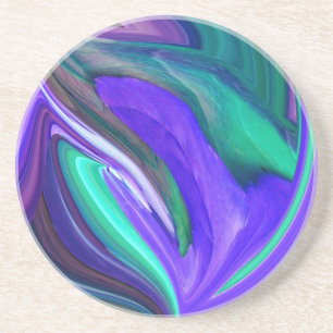 Posavasos Resumen de arte morado N hoja Verde azulada