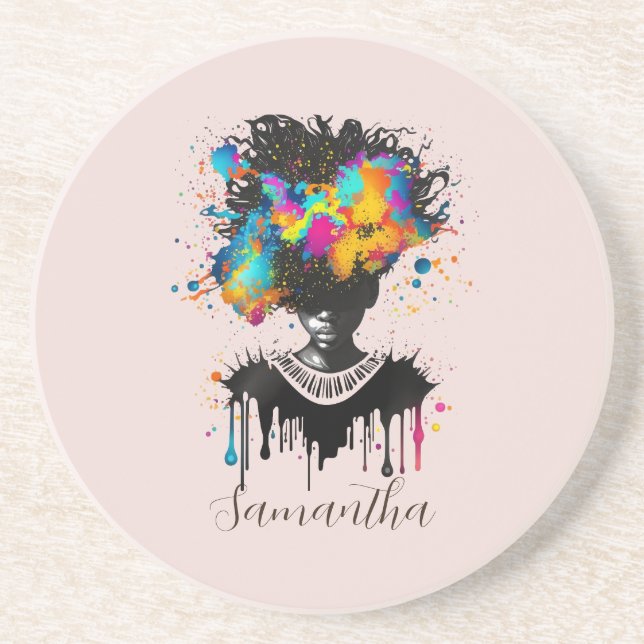 Posavasos Resumen de artista afromujer | Blanco y negro (Frente)