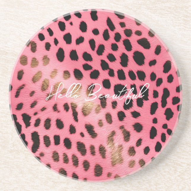 Posavasos Resumen de impresión de leopardo negro rosado (Frente)