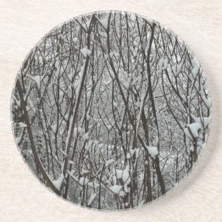 Posavasos Resumen de invierno de ramas cubiertas de nieve